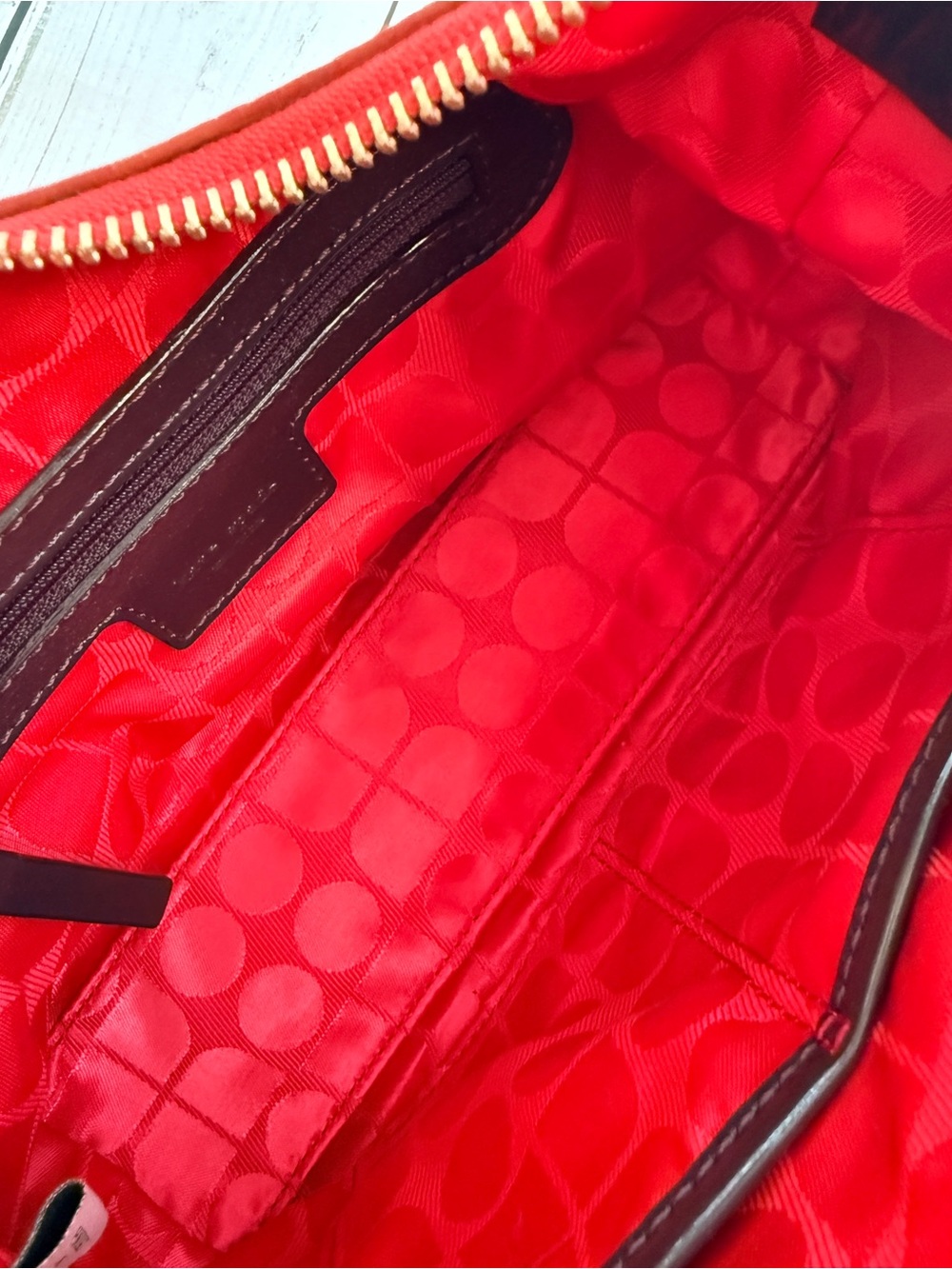 Kate Spade | Red Pebbled Leather Mini Hobo Bag with Black/Brown Patent Trim - Picture 7 of 14